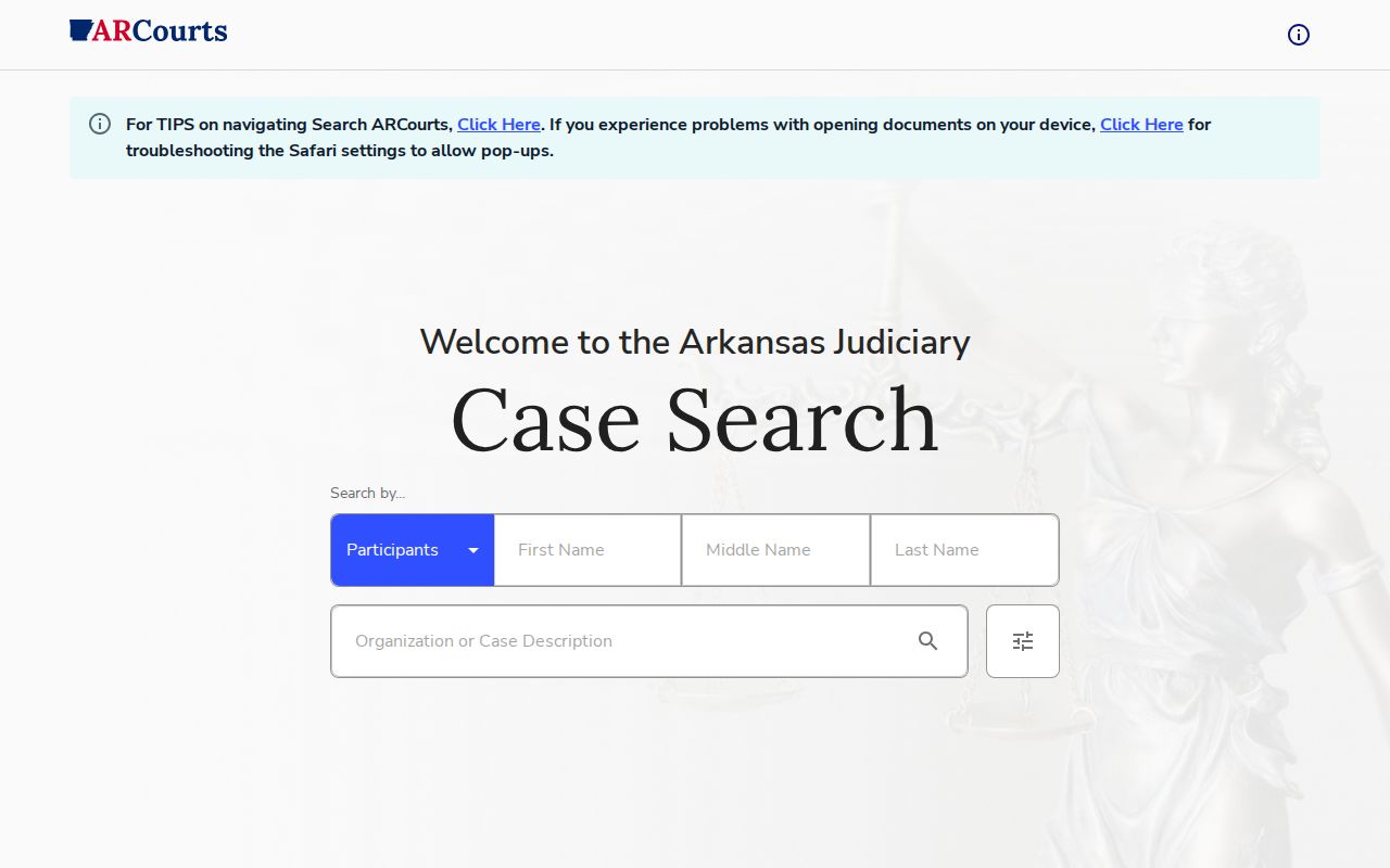 Search ARCourts public case-search interface