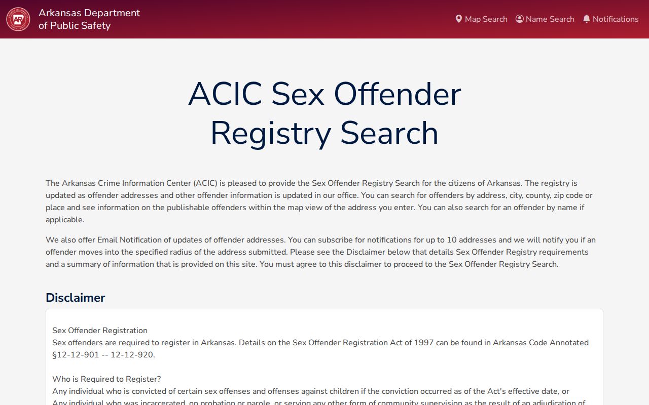 Conway County sex offender check Arkansas Sex Offender Notification System search and map interface